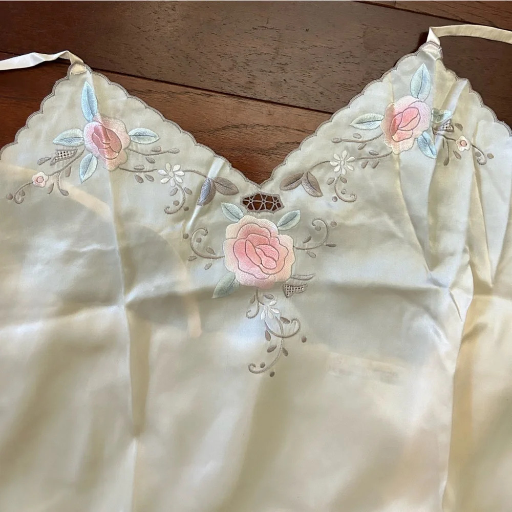 Peach Pink Pure Silk Slip Dress XL Brand New hand double sided embroidery - Picture 5 of 9